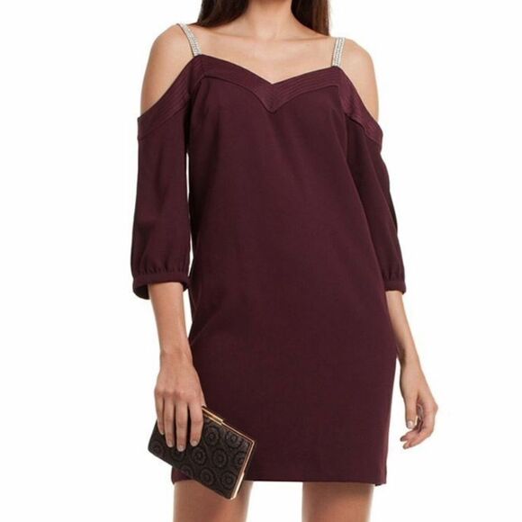 TRINA TURK SARIKA‎ DRESS MALBEC COLDSHOULDER sz 6 - Picture 1 of 10